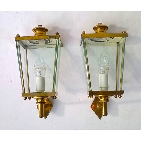 Image 1 of Coppia di lampade da parete vintage in ottone e vetro di Pietro Chiesa per Fontana Arte, 1950