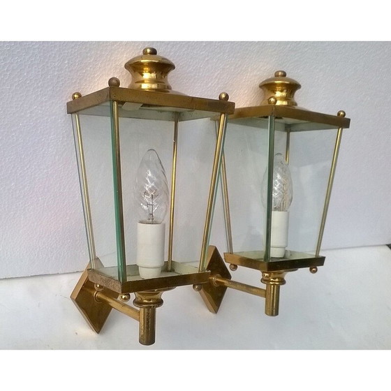 Image 1 of Coppia di lampade da parete vintage in ottone e vetro di Pietro Chiesa per Fontana Arte, 1950