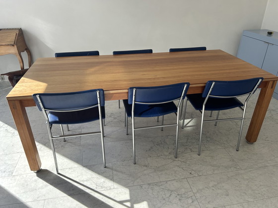 Image 1 of Set di sedie da pranzo in acciaio inox con pelle blu