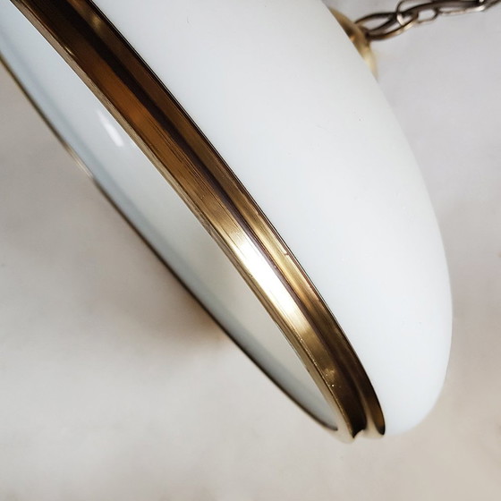 Image 1 of Mid-Century Brass and Glass Pendant Lamp