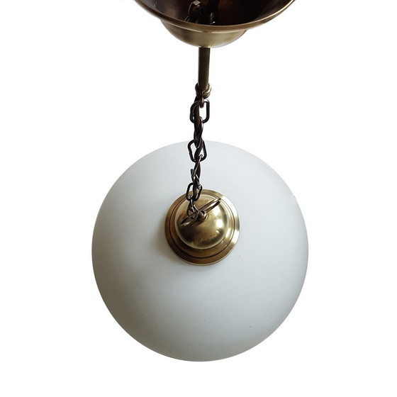 Image 1 of Mid-Century Brass and Glass Pendant Lamp