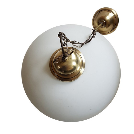 Image 1 of Mid-Century Brass and Glass Pendant Lamp