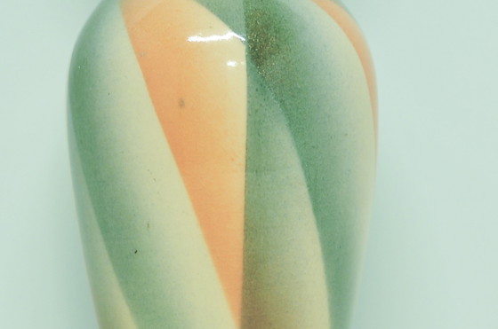 Image 1 of cream pink & blue West Germany vase Bay