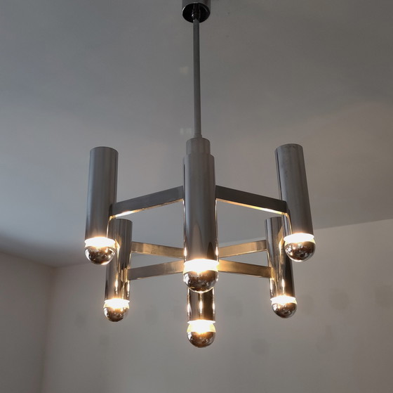 Image 1 of Mid Century Chandelier In Chrome By Sciolari For Boulanger