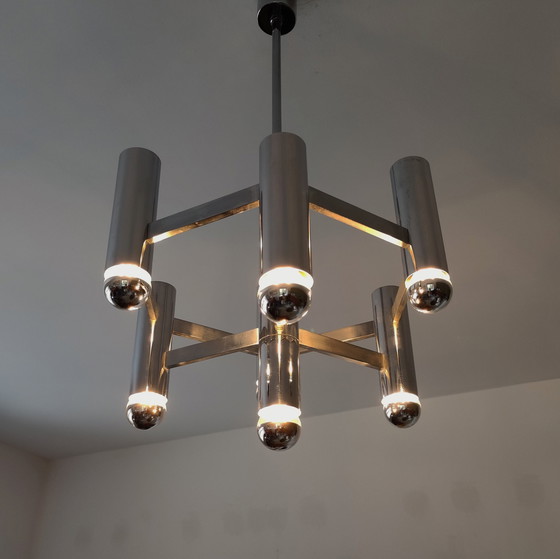 Image 1 of Mid Century Chandelier In Chrome By Sciolari For Boulanger