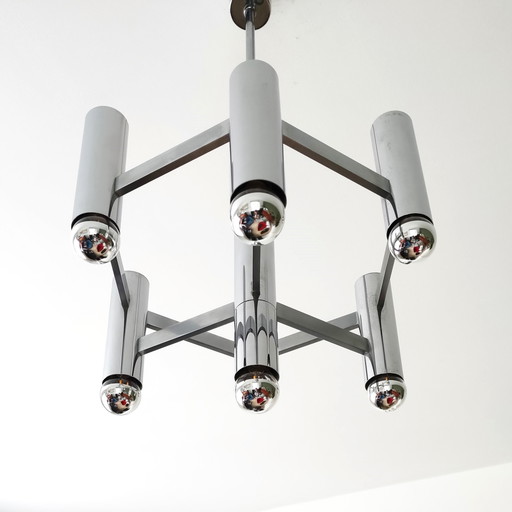 Mid Century Chandelier In Chrome By Sciolari For Boulanger