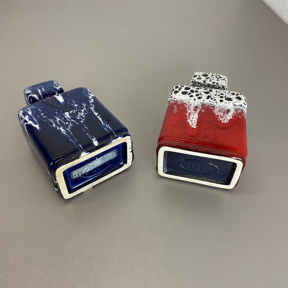 Image 1 of Pair of vintage pottery fat lava vases "blue-red" by Jopeko, Germany 1970s