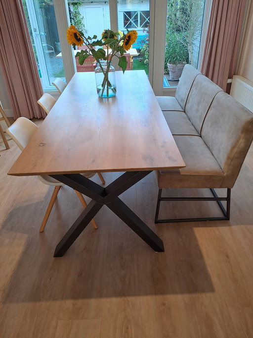 Solid Oak Table + dining room bench