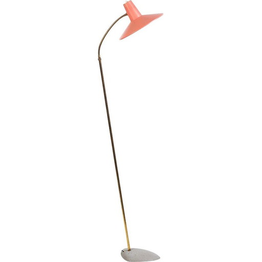 Adjustable vintage floor lamp in brass and pink, Italy 1950