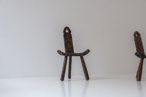 Image 1 of Set of 2 Brutalist tripod stools from Spain, designed in the 1960s. 