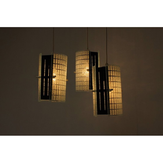 Image 1 of Vintage pendant lamp in glass and lacquered metal, Germany 1970