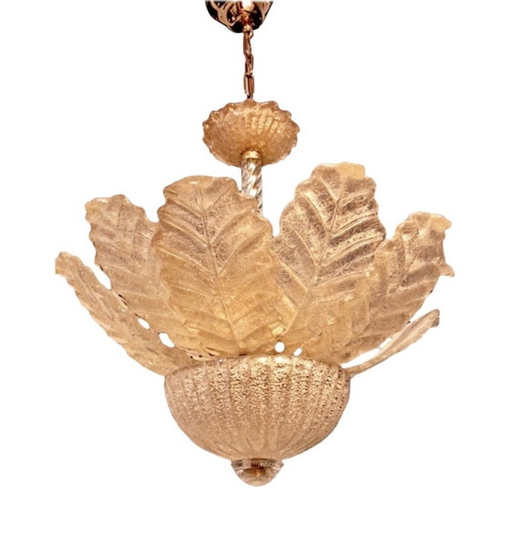 Image 1 of Barovier & Toso Glass Murano Chandelier With 24K Gold , Italy 1980