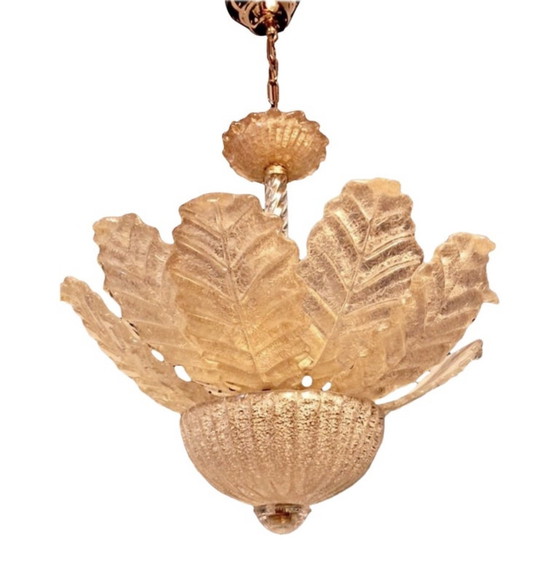 Image 1 of Barovier & Toso Glass Murano Chandelier With 24K Gold , Italy 1980