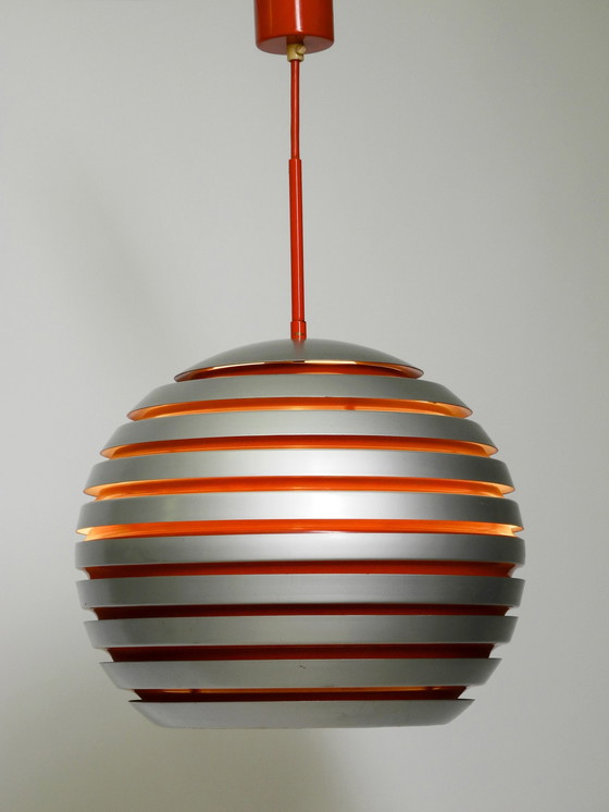 Image 1 of Beautiful Original 1960S Spherical Space Age Ceiling Lamp With Slats Made Of Heavy Metal