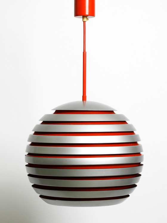 Image 1 of Beautiful Original 1960S Spherical Space Age Ceiling Lamp With Slats Made Of Heavy Metal