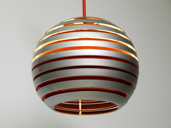 Image 1 of Beautiful Original 1960S Spherical Space Age Ceiling Lamp With Slats Made Of Heavy Metal