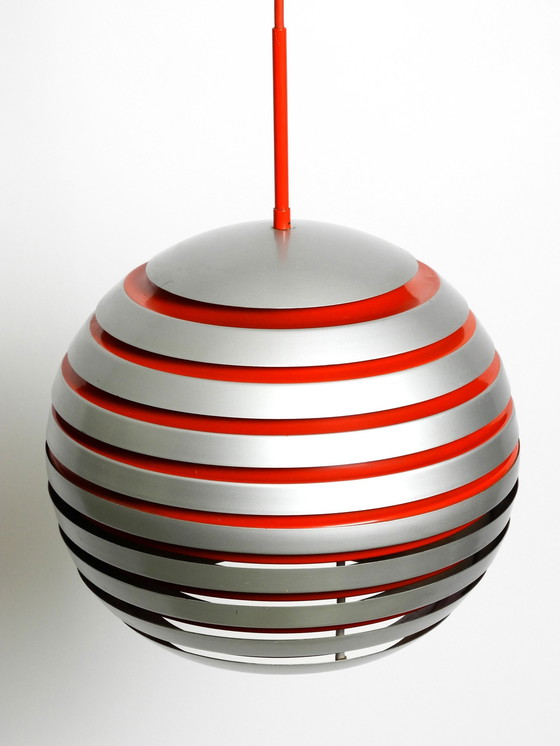 Image 1 of Beautiful Original 1960S Spherical Space Age Ceiling Lamp With Slats Made Of Heavy Metal