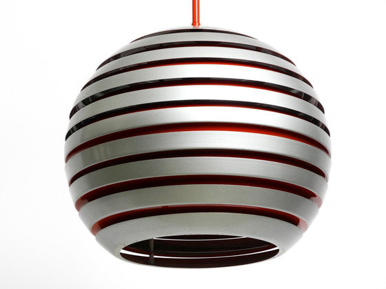 Image 1 of Beautiful Original 1960S Spherical Space Age Ceiling Lamp With Slats Made Of Heavy Metal