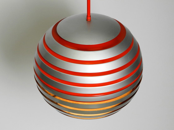 Image 1 of Beautiful Original 1960S Spherical Space Age Ceiling Lamp With Slats Made Of Heavy Metal