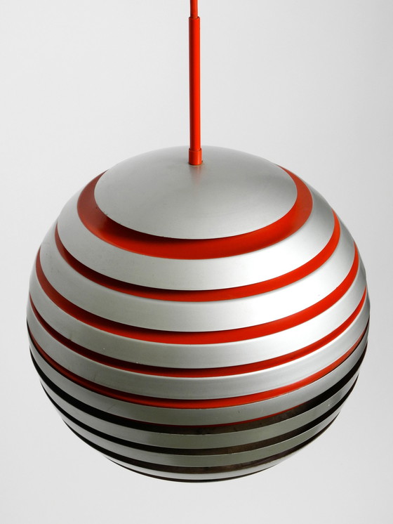 Image 1 of Beautiful Original 1960S Spherical Space Age Ceiling Lamp With Slats Made Of Heavy Metal