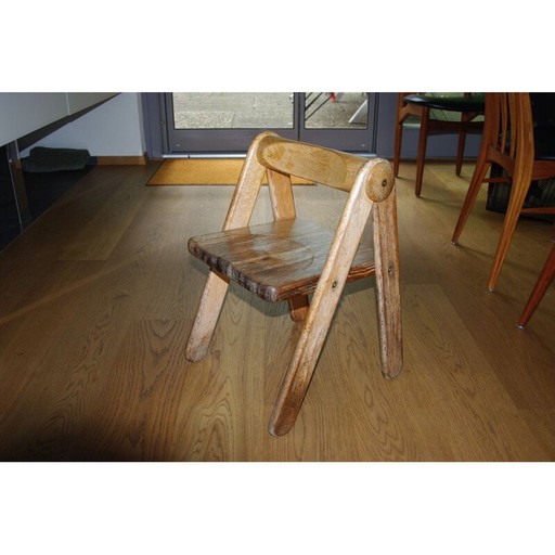 Vintage children's chair in solid pine by Pierre Grosjean, 1970