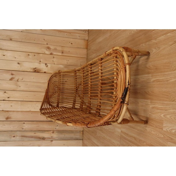 Image 1 of Vintage bamboo and rattan chaise longue, Italy 1970