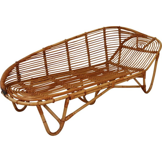 Image 1 of Vintage bamboo and rattan chaise longue, Italy 1970