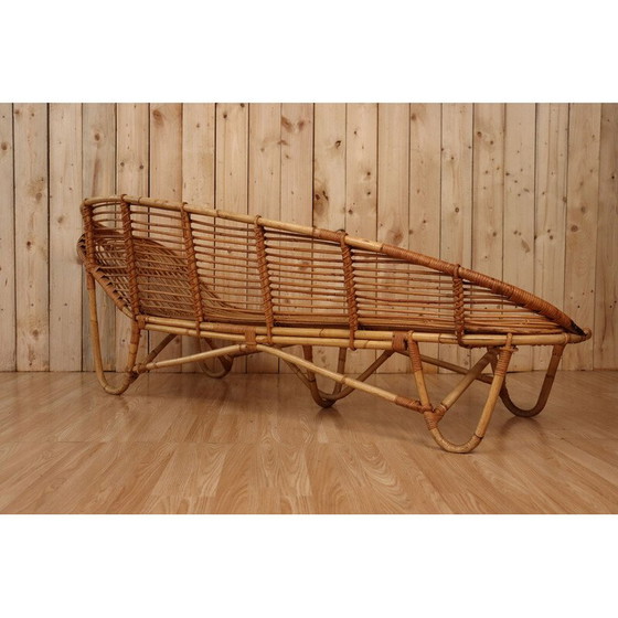 Image 1 of Vintage bamboo and rattan chaise longue, Italy 1970