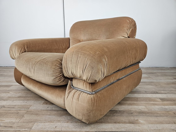 Image 1 of Mid Century Armchair In Fabric And Tubular Steel