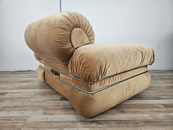 Image 1 of Mid Century Armchair In Fabric And Tubular Steel