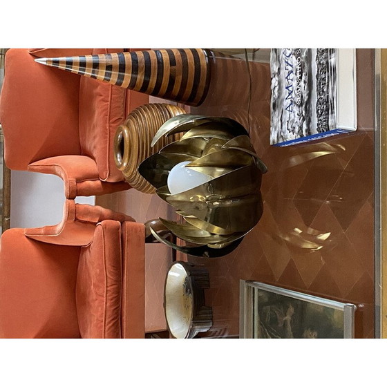 Image 1 of Vintage lotus flower brass floor lamp, Italy 1970