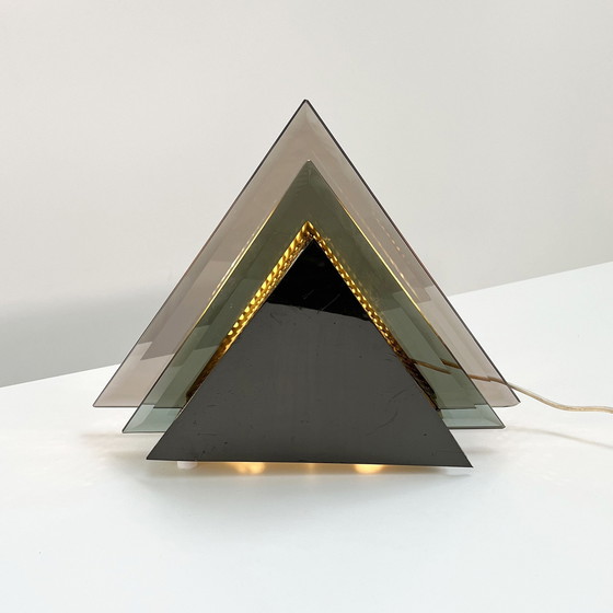 Image 1 of Chromed & Glass Triangle Table Lamp, 1980S