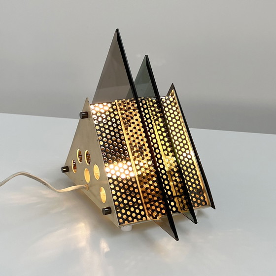 Image 1 of Chromed & Glass Triangle Table Lamp, 1980S