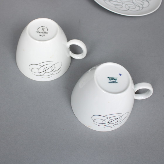 Image 1 of Raymond Loewy (1883-1986) Set Of 4 Tea Cups And Saucers, Rosenthal Continental China, Script Decor