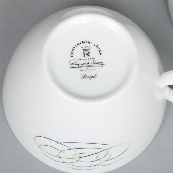 Image 1 of Raymond Loewy (1883-1986) Set Of 4 Tea Cups And Saucers, Rosenthal Continental China, Script Decor