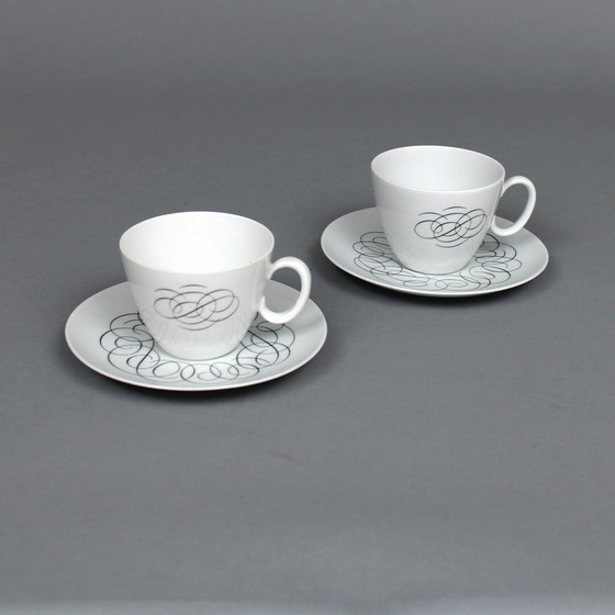 Image 1 of Raymond Loewy (1883-1986) Set Of 4 Tea Cups And Saucers, Rosenthal Continental China, Script Decor