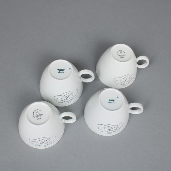 Image 1 of Raymond Loewy (1883-1986) Set Of 4 Tea Cups And Saucers, Rosenthal Continental China, Script Decor