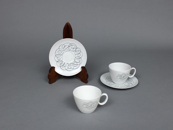 Image 1 of Raymond Loewy (1883-1986) Set Of 4 Tea Cups And Saucers, Rosenthal Continental China, Script Decor