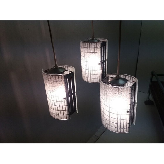 Image 1 of Vintage glass and metal chandelier, Czechoslovakia 1965