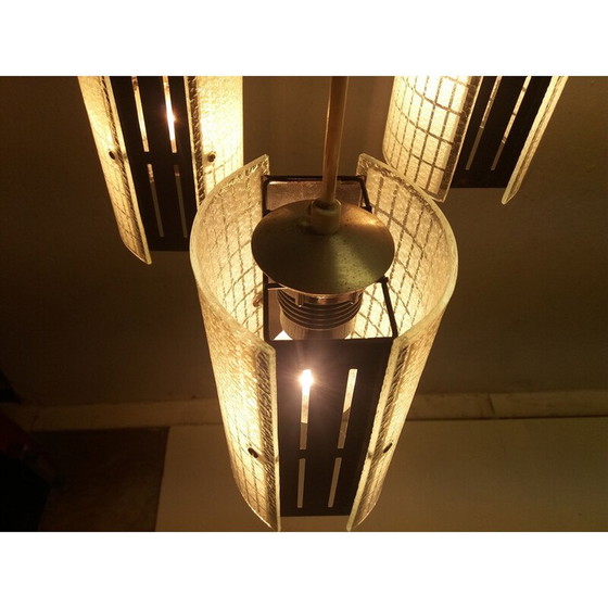 Image 1 of Vintage glass and metal chandelier, Czechoslovakia 1965