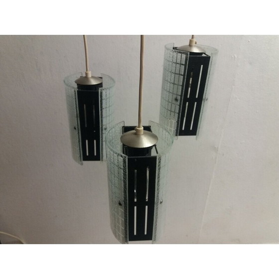 Image 1 of Vintage glass and metal chandelier, Czechoslovakia 1965