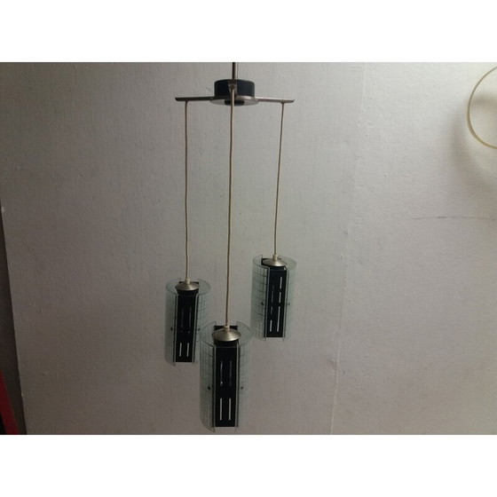 Image 1 of Vintage glass and metal chandelier, Czechoslovakia 1965