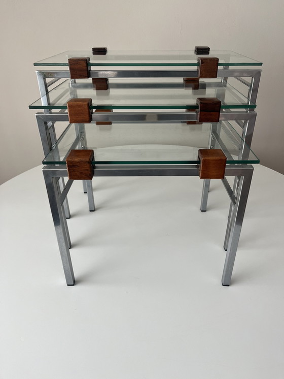 Image 1 of Midcentury Nesting tables glass