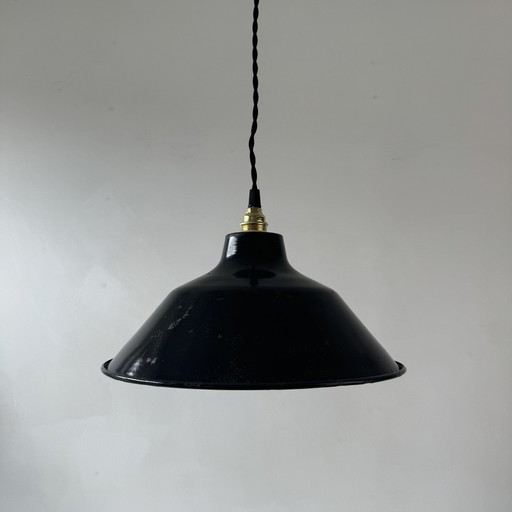 Antique Enameled Industrial Hanging Lamp 30 Cm