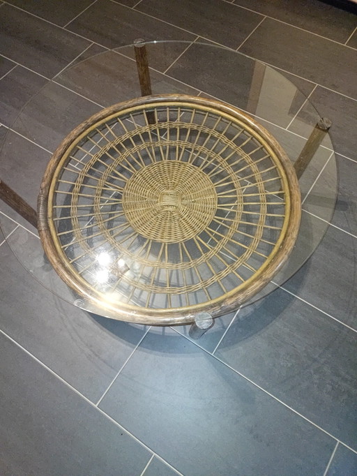 Small Wicker And Glass Coffee Table