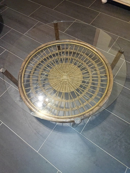 Small Wicker And Glass Coffee Table