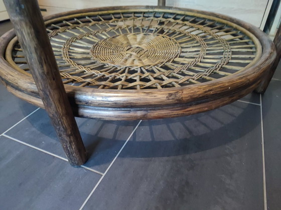 Image 1 of Small Wicker And Glass Coffee Table