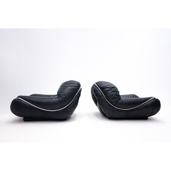 Image 1 of Pair of vintage black leather armchairs, 1960