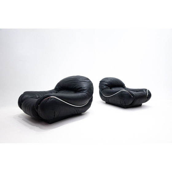 Image 1 of Pair of vintage black leather armchairs, 1960