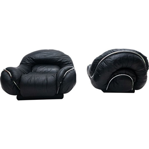 Pair of vintage black leather armchairs, 1960